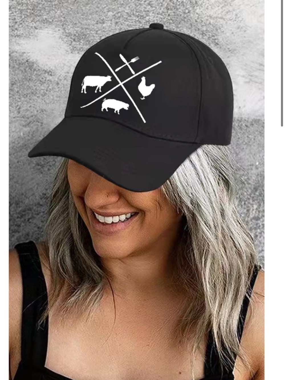 Black Farm Animal Graphic Baseball Cap